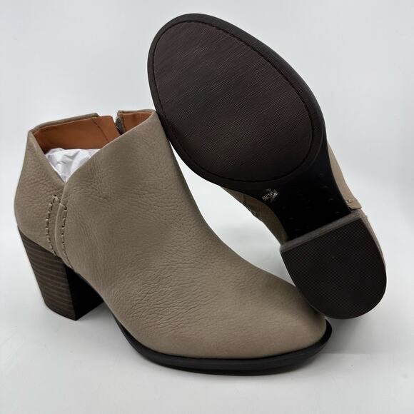 Lucky Brand Bellita Heeled Leather Ankle Bootie Block Heel Taupe Womens Size US6 - Picture 11 of 12